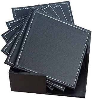 4x4 Inch 6-Piece Square Coaster Set with Holder (A)