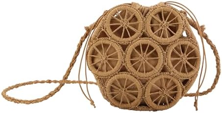 Crossbody Straw Bags for Women, Hollowed-out Lemon Hand Woven Shoulder Bag with Rattan Strap, Trendy 2025 Beach Purses