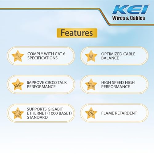 Image of KEI CAT 6,LAN Cable, 99.97% Pure Solid Bare Copper Conductor, 23 AWG, 4 Pair(UTP) Star Separator, Suitable For High Speed Internet Connections, Weather & UV Resistant Cable (Grey, 100 Meter)