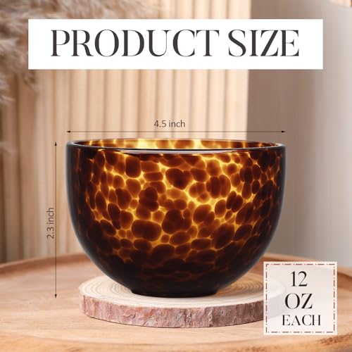 SiliFine 2 Pcs Tortoise Shell Pattern Bowls Brown 12 oz Tortoise Leopard Print Glass Bowl for Kitchen Serveware and Accessories Small Bowls for Bouillon Dishes Dessert Fruit 4.5 Inch Diameter - Thumbnail 3