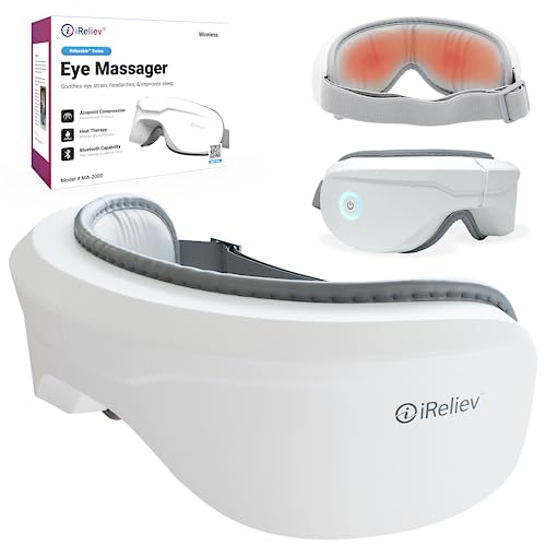 iReliev Eye Massager with Heat, Bluetooth Music Heated Massager for Migraines, Eye Strain, Dark Circles Eye Bags Dry Eye Improve Sleep, Best Gift for Women/Men