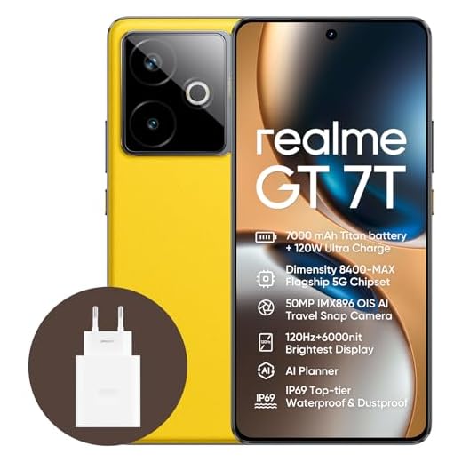 Smartphone realme GT 7T 5G Smartphone,12+256GB,Batteria 7000mAh,120W charge,Processore Dimensity 8400-MAX, Fotocamera IMX896 50MP, AI Planner, Display Pro-Esports da 6000 nit 120Hz,IP69,Giallo esclusiva Amazon