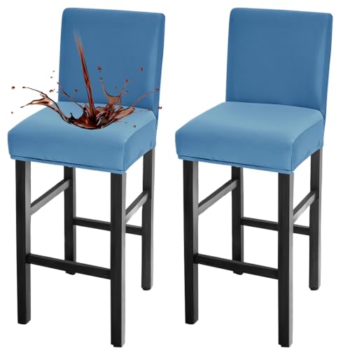 Image of FUANGUI Bar Stool Covers Set of 2, Waterproof Stretch Bar Stool Seat Covers | Washable Removable Bar Chair Covers with Backs Slipcovers, Bar Chair Covers Square for Kitchen Dining Room Cafe