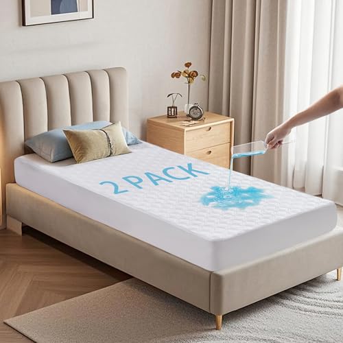 Image of BEDLORE 2 Pack Waterproof Mattress Protector, Twin XL Size Mattress Pad with Deep Pocket Fitted Up to 6-15 inches, Soft Noiseless Single Bed Mattress Cover for Bedroom (White)