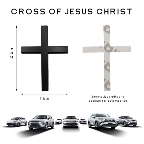 Image of 2 PCS Metal Christian Cross Emblem Stickers, 2.5 inchx1.8 inch Alloy 3D Car Cross Sticker Badge, Self-Adhesive Emblem Decal Decoration for Auto Trunk Tailgate Fenders, Car Exterior Decal (Black)