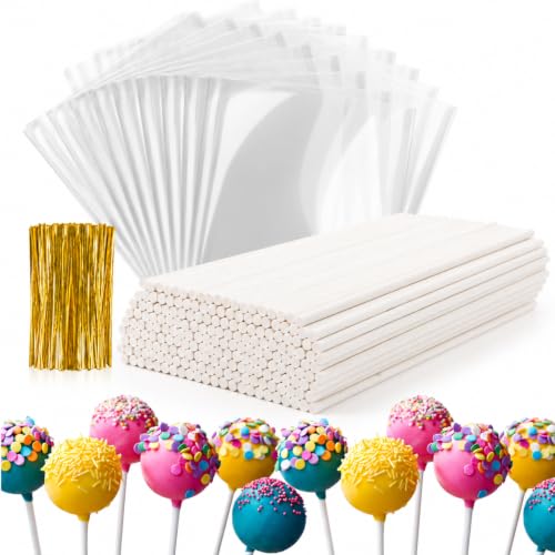 RAINFLOW 600 Pcs Cake Pop Sticks and Wrappers Kit - Lollipop Sticks and Wrappers Including 200ct...