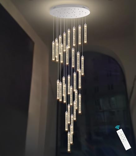Image of 30-Light 197'' High Ceiling Chandeliers Modern Crystal Chandeliers for Entryway Long Spiral LED Dimmable Chandelier Flush Mount Ceiling Staircase Foyer Living Room Sloped ceilings Light Fixture