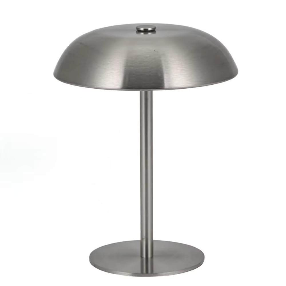 Metal Mushroom Table Lamp, Touch Control 3 Colors Cordless Rechargeable LED Bedside Lamp for Bedroom Living Room Home Decor(Silver)