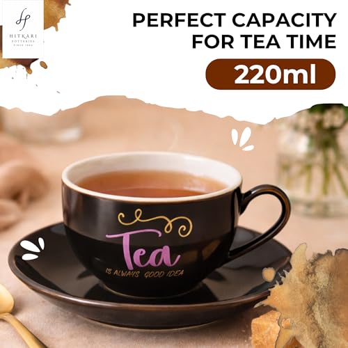 Image of Hitkari Porcelain Cup Saucer Set of 6 For Tea 220 Ml 6 Cups & 6 Saucers | 12 Piece Tea Coffee Set |Copper-Wash Cup & Saucer Sets Premium Royal Design |Elegant Glossy Finish Microwave & Dishwasher Safe