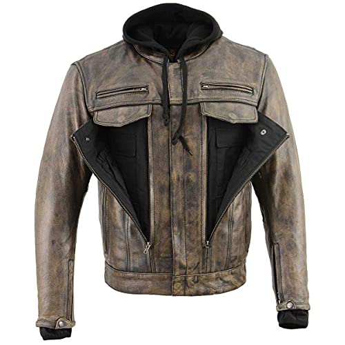 Image of Milwaukee Leather Men's Premium Leather Motorcycle Riders Vented Jacket with Removable Hoody Liner