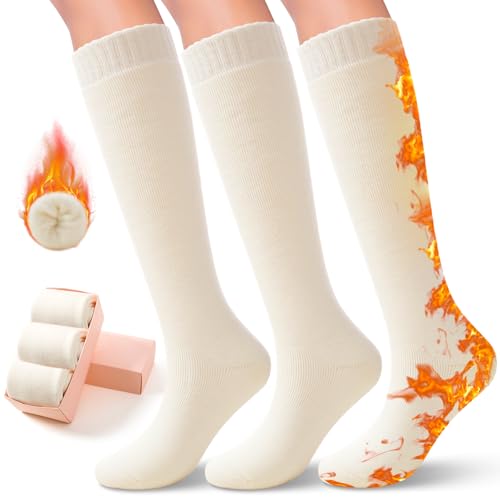 Image of SISOSOCK 3 Pairs Warm Knee High Socks for Women Winter Thick Soft Extreme Cold Weather Thermal Boot Socks with Gifts Box