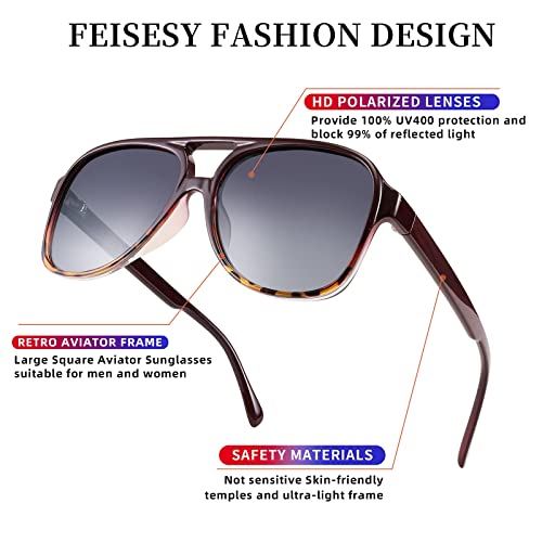 Image of FEISEDY Vintage Retro 70s Plastic Aviator Sunglasses Women Men Classic Large Squared Frame B2751