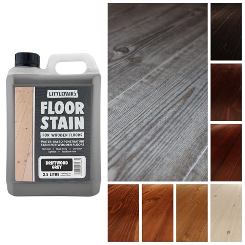 Littlefair's Wood Floor Stain Water-Based (Driftwood Grey) - Quick Drying, Non-Toxic, Eco-Friendly & Low Odour - 2.5ltr