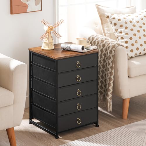 Image of HOOBRO 5-Drawer Chest Dresser, File Cabinet, Office Cabinet with Drawers, Rolling Printer Stand, Filing Cabinet for Living Room, Home Office, Nonwovens Drawer, Easy Assembly, Black BFK50WJ01