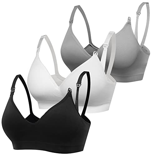 Derssity Women's Wireless Nursing Bra Comfy Sleeping Bra Soft Maternity Bra for Breastfeeding (B/W/G,L)