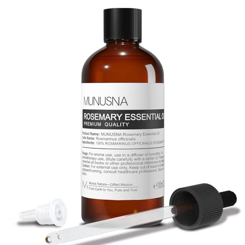 MUNUSNA Rosemary Essential Oil 100ML 100% Pure Rosemary Oil for Hair Growth Premium Grade Aromatherapy Oils for Skin Care Body Massage Diffuser Soap and Candle Making