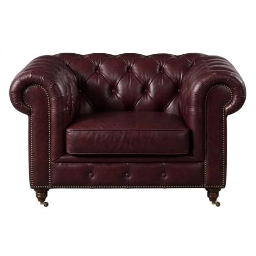 Image of Modern Classic Design Leatherette Luxury Chester Sofa Set with Button Tufted, Sofa for Living Room Home, Office, Hotle and Lobby, Living Room Set (Burgundy, 3+1+1=5 Seater Sofa)
