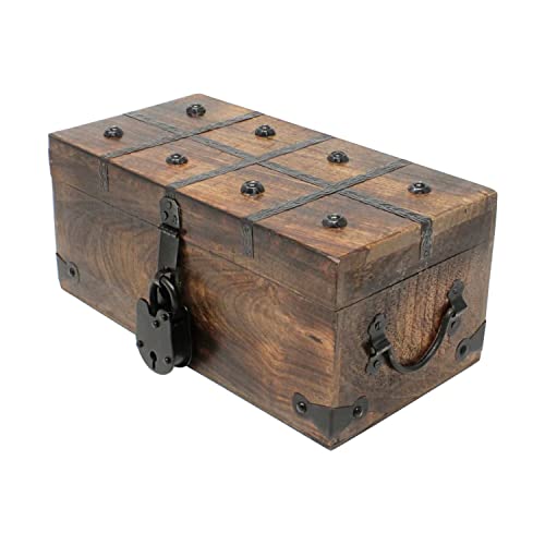 Nautical Cove Treasure Chest Wooden Box with Antique Iron Lock and Skeleton Key - Storage and Decor (Medium 12.25 x 6 x 5.5") - Thumbnail 4