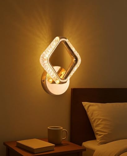 Image of Groeien Pack of 2 | 10W | 3 Color Modern LED Diamond Shape Crystal Wall Sconce Gold Wall Light for Bedroom Living Room Corridor Lighting Fixtures Wall Mount(Diamond Crystal-Golden, 2)