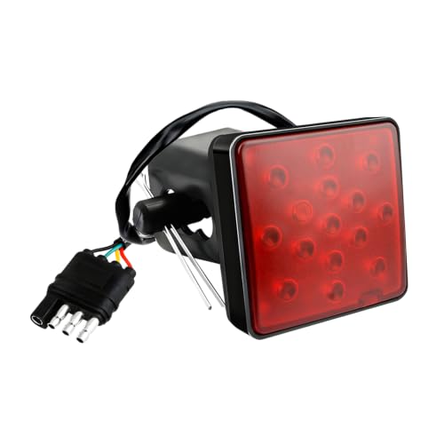 Image of 15 LED Brake Light Trailer Hitch Cover, 12V Smoked Lens Square Brake Tail Light Fit 2 inch Receiver, Waterproof LED Towing Hitch Lights Exterior Accessories for Truck Trailer SUV (Red)