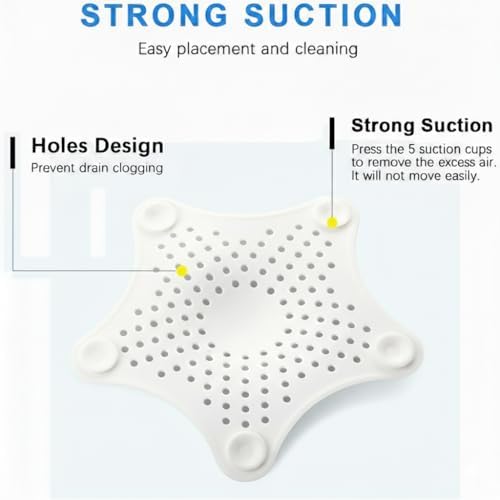 MAJHAMA Drain Hair Catcher 3 Pack - Star Shaped Silicone Drain Cover with Strong Suction Cups - Kitchen Bathroom Shower - Prevents Clogs - 5.9 Inch (White) - 3