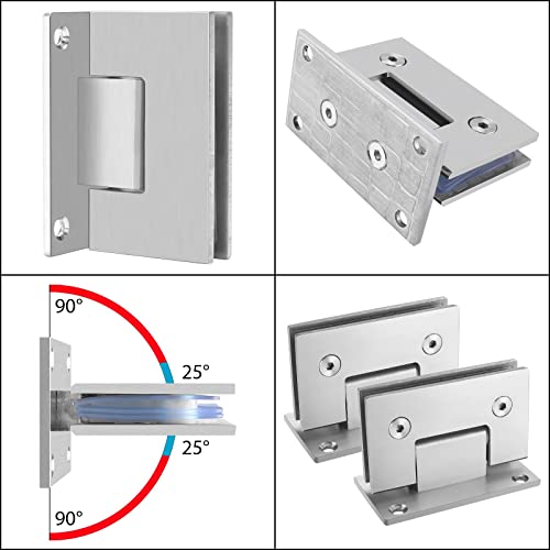 2 Pack Goldenwarm Shower Glass Door Hinges Stainless Steel Shower Gate Hardware 90 Degrees Opening Angle Shower Room Doors Hinge Replacement Parts, Satin Nickel Finish #TOP2