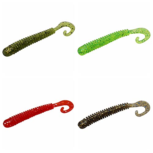 48-teiliges weiches Barsch-Angelköder-Set, Barsch, Forelle, Würmer, lockiger Schwimmköder, künstliche Angelköder, langsam sinkend, für Süßwasser oder Salzwasser (6 cm/1,5 g - 48 Stück) Cover