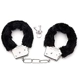 Pingyongchang Leather Wrist Handcuffs Bracelet Leg Ankle Fluffy Cuffs with Cute Lock Detachable Adjustable Leash Chain for Women Party Costume Jewelry Gift Winter -Black