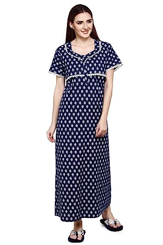 Image of Evolove Women's Cotton Long Maxi Maternity Feeding Night Gown with Pockets, Super Soft Comfortable (LNG-Feeding)