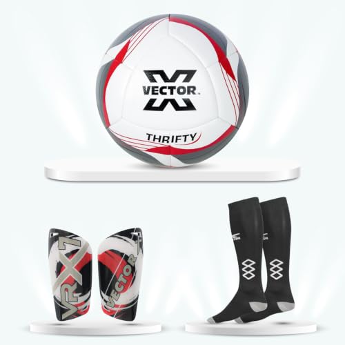 Image of Vector X Football Combo Set Include Thrifty Football+ Cyrus Socks (Pair)+ VRX7 Pair of Shinguard for Soccer Outddor Practice Training Game Play