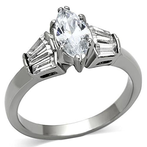 Marquise & Baguette CZ Stainless Steel Wedding Engagement Promise Ring