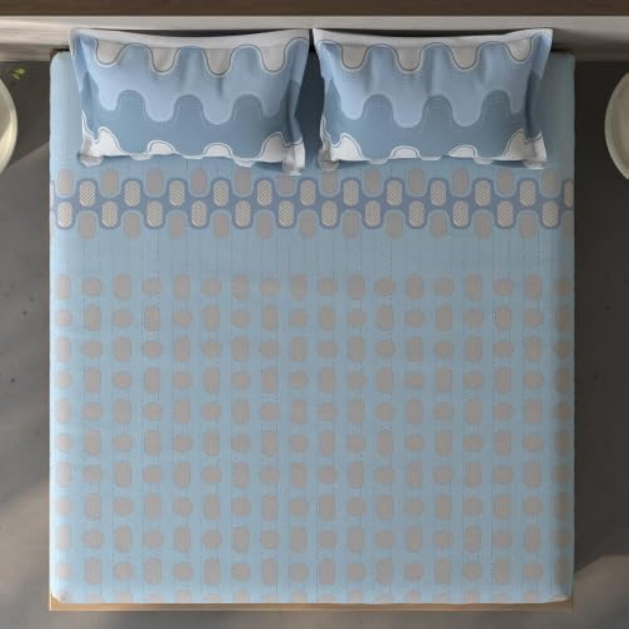 Fiora Geometric Queen Fitted Sheet with 2 Pillow Covers