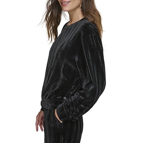 Andrew Marc Women's Round Neck Velvet Ribbed Top3