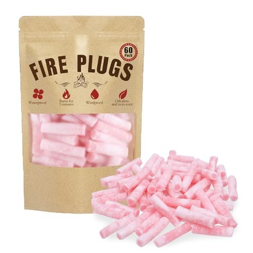60 Pack Waterproof Fire Starters with 5+ Minute Burn for Camping, Emergency, Fire Pits, Grills,Non-Toxic
