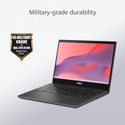 Image of ASUS 2024 Newest Chromebook CM1402 Laptop, 14 inch FHD Display, MediaTek Kompanio 520, 4 GB RAM, 64 GB eMMC, MediaTek Graphics, Bluetooth, Wi-Fi, Chrome OS, with 256 GB SD Card, Laptop Stand