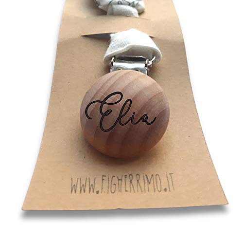 Porta ciuccio con nome inciso del bambino (Rosa Antico e Pois Bianchi)