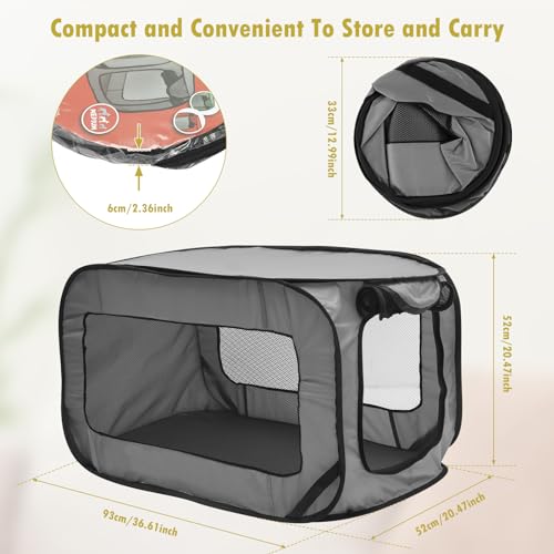Foribyw Hunde-Reisebox, faltbar, Pop-Up-Hundebox mit Aufbewahrungstasche, 93 x 52 x 52 cm, Reise-Haustiersitz, Hundehütte, tragbar, kleine kiste, Spielzelt, Käfig für kleine und mittelgroße Hunde
