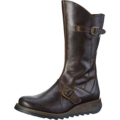 Fly London Mes 2 Calf High Winter Boot Low Wedge Heel Cleated Sole 9 Brown #TOP1