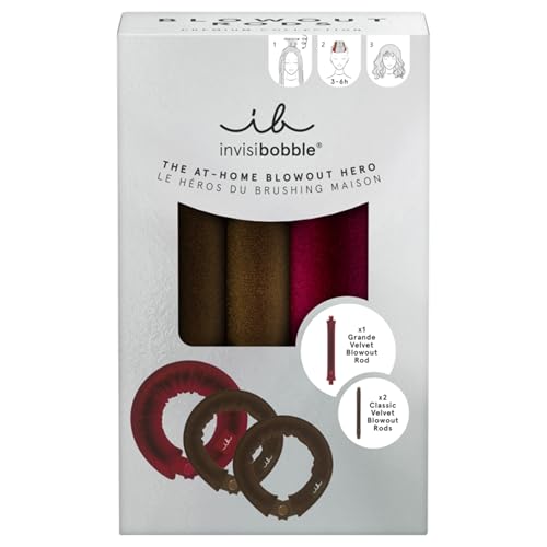 Invisibobble Blowout Set hitzefrei Damen Premium - Blowout Hero 3er Set Velvet Rod overnight heatless - Föhn Rolle Volumen Salon Look ohne Hitze haarschonend für lange feine dicke Haare