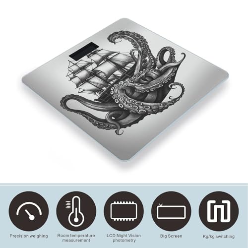 Báscula digital corporal octopus y barco blanco y negro miniatura 3