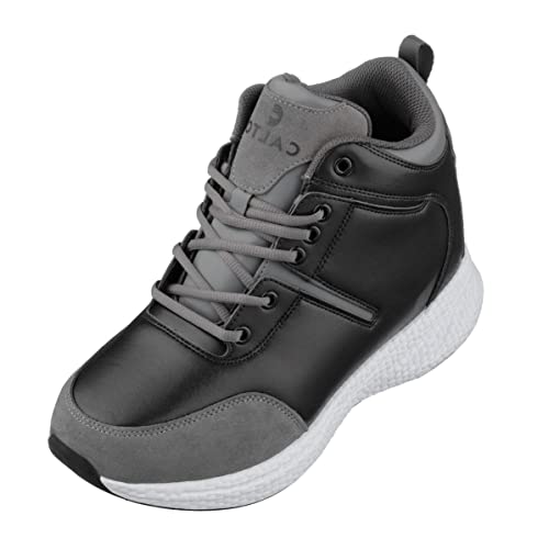 CALTO Men's Invisible Height Increasing Elevator Shoes - Black/Grey Lace-up High-Top Fashion Sneakers - 3.6 Inches Taller - S22817 - Size 6 D(M) US
