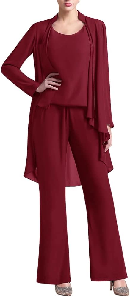 Zongqiven Women's Mother of The Bride Pant Suits 3 Pieces Chiffon Outfit Sets for Wedding Guest Evening Party Gowns - Image 2
