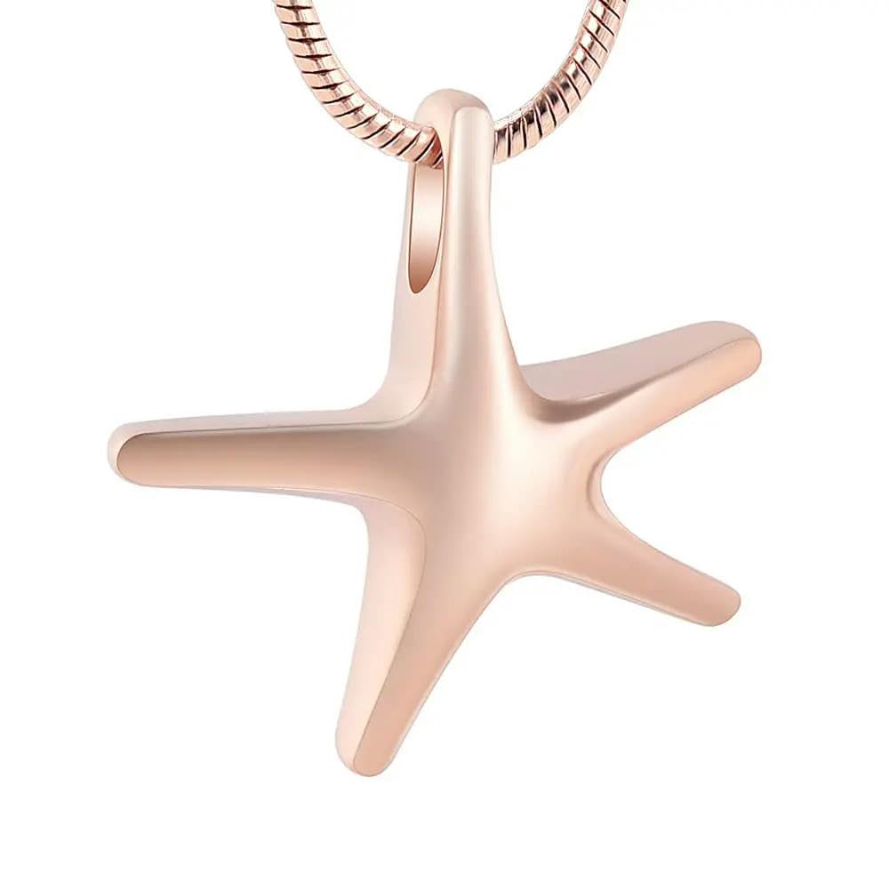 Pendentif commémoratif or rose pour cendres bijou cinéraire femme homme étoile de mer souvenir