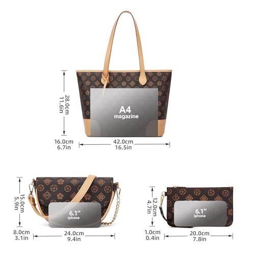 Image of Women Fashion Synthetic Leather Handbags Tote Bag Shoulder Bag Top Handle Satchel Purse Set