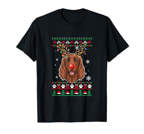 Reindeer Irish Setter Colorful Christmas Lights Sweater T-Shirt