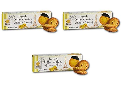 Pierre Biscuiterie French Butter Cookies with Lemon & Almond 5.29 Ounce Box (Pack of 3)