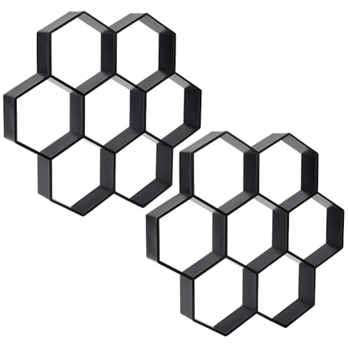 FINGERINSPIRE 2 Packung Sechseckige Betonformen Und Formen Aus Kunststoff Schwarze Trittsteinform Betonformen Pflastersteinformen Trittsteinform Kunststoffformen Für Garten DIY Zementpflasterformen