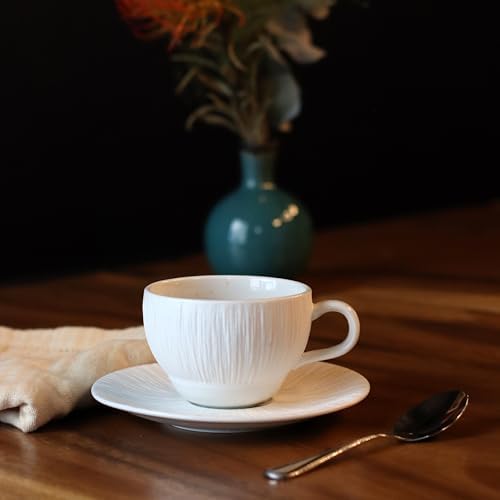 OGO LIVING - Tasses et soucoupes en porcelaine bleu et blanc - pour la maison - boisson chaude - succès garantie - 21cl/