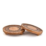 Hanol Podeste aus Akazienholz, rund, mit erhöhtem Rand, perfekt für Kerzen, Pflanzen und Arbeitsplatten (2 Stück) (20,3 x 20,3 x 3,8 cm)