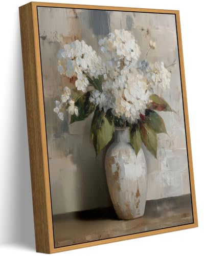 Framed 8x10 white hydrangea canvas wall art